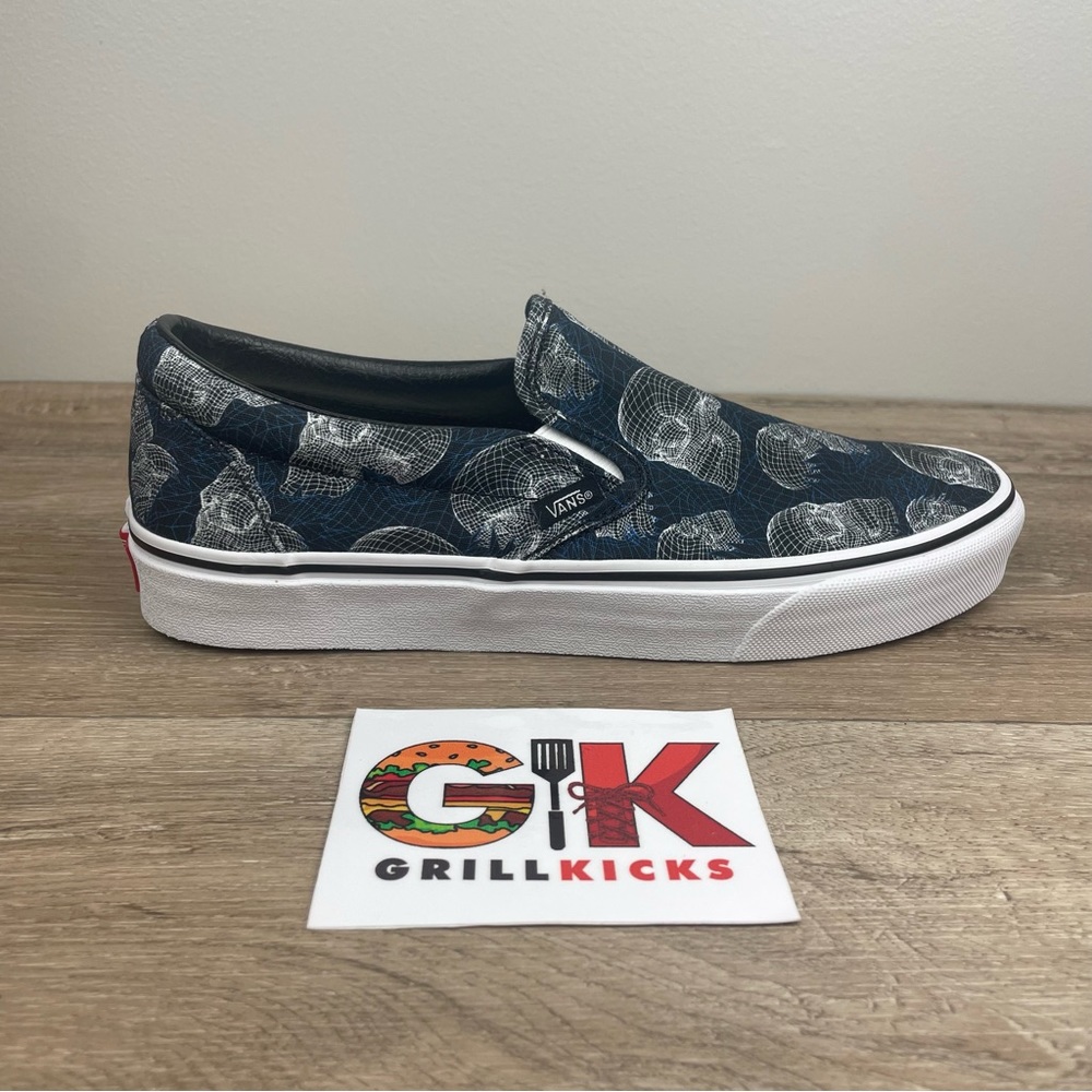 VANS Classic Slip On Wireframe Skull Black Canvas Sneaker Men's Size VN0A33TB9IB